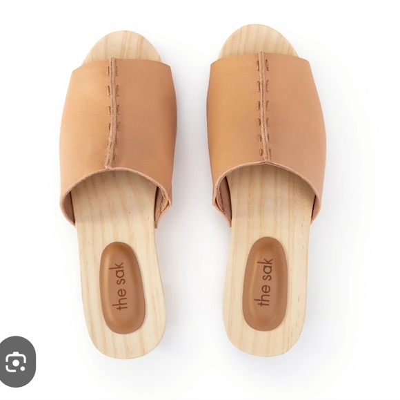 The Sak Ella Clog Sandals Leather Wooden Heel Size 9 *New - Picture 2 of 13
